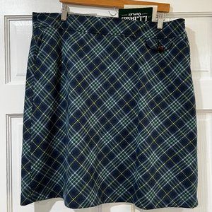 New - LL Bean Outlet - Freeport Studio Skirt Navy Blue Plaid w/Pockets Size:20